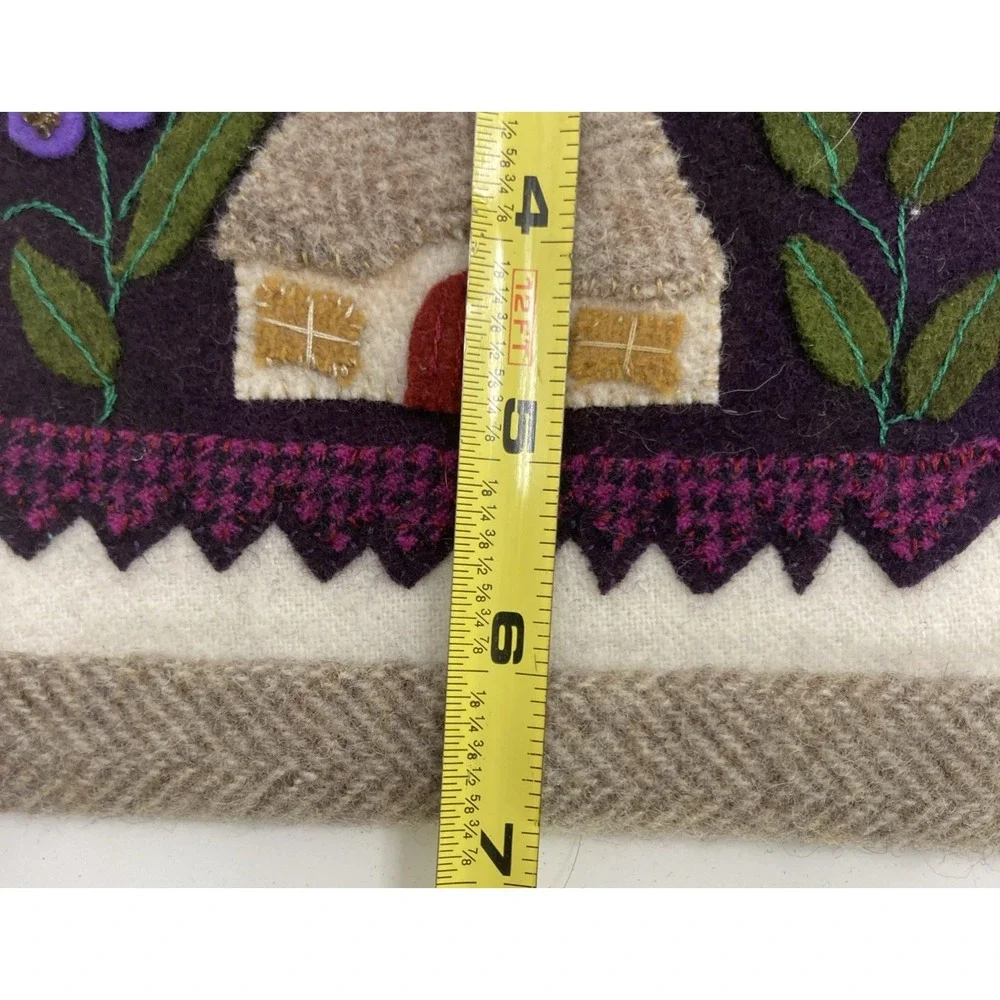Handmade‎ Wool Fabric Appliqué Sewn Wall Hanging Artist Signed Texas Mouse House